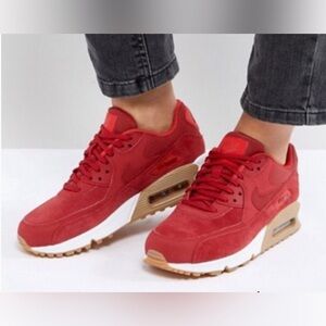 Nike Air Max 90 red suede sneakers women size 10 preowned..